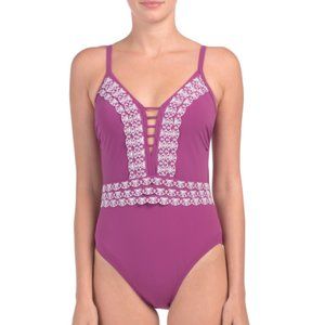 Gottex One piece Swimsuit Embroidered Women's Size 8 New With Tags